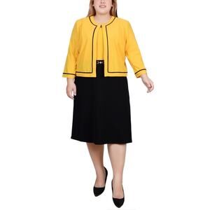 NY Collection Plus Size 3/4 Sleeve Dress, 2 Piece Set Yellow Size 16W 1880